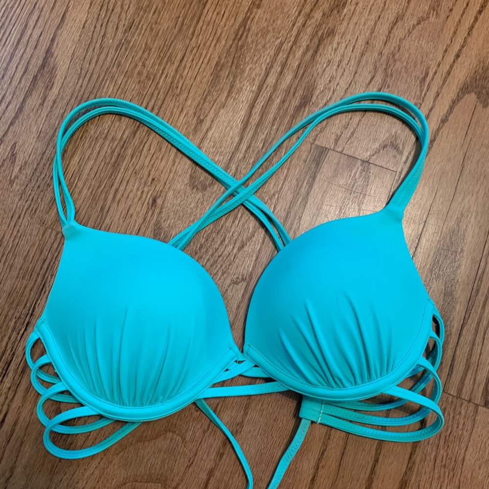 Teal strappy bikini top